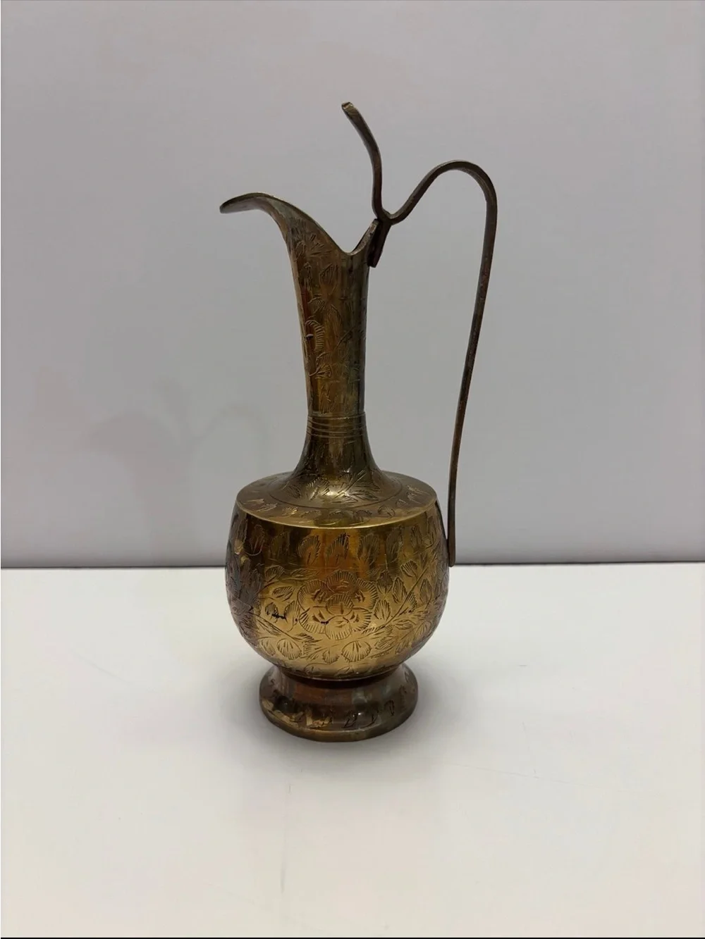 vintage etched brass pitcher